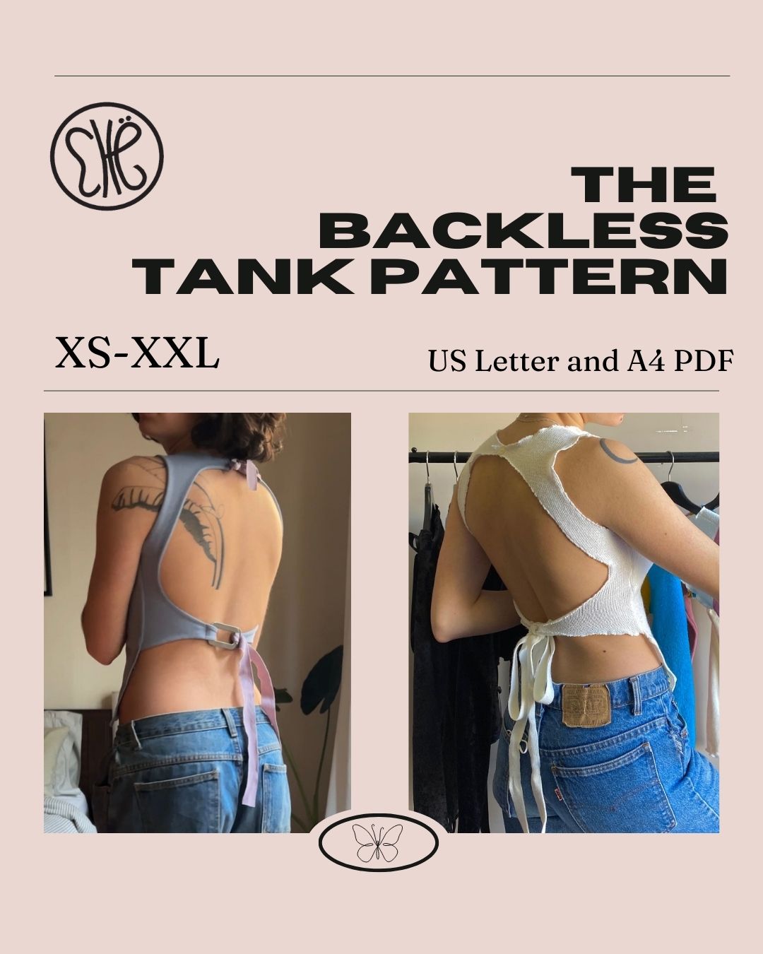 Backless Tank Top Sewing Pattern - XS-XXL - DIY instructions (pdf Download)
