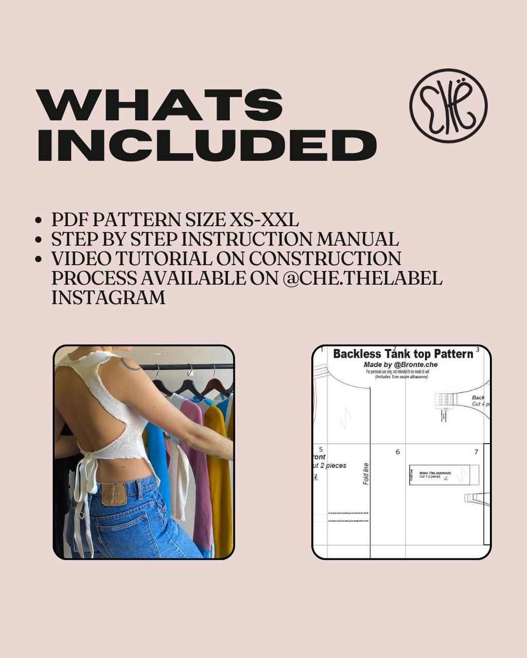 Backless Tank Top Sewing Pattern - XS-XXL - DIY instructions (pdf Download)