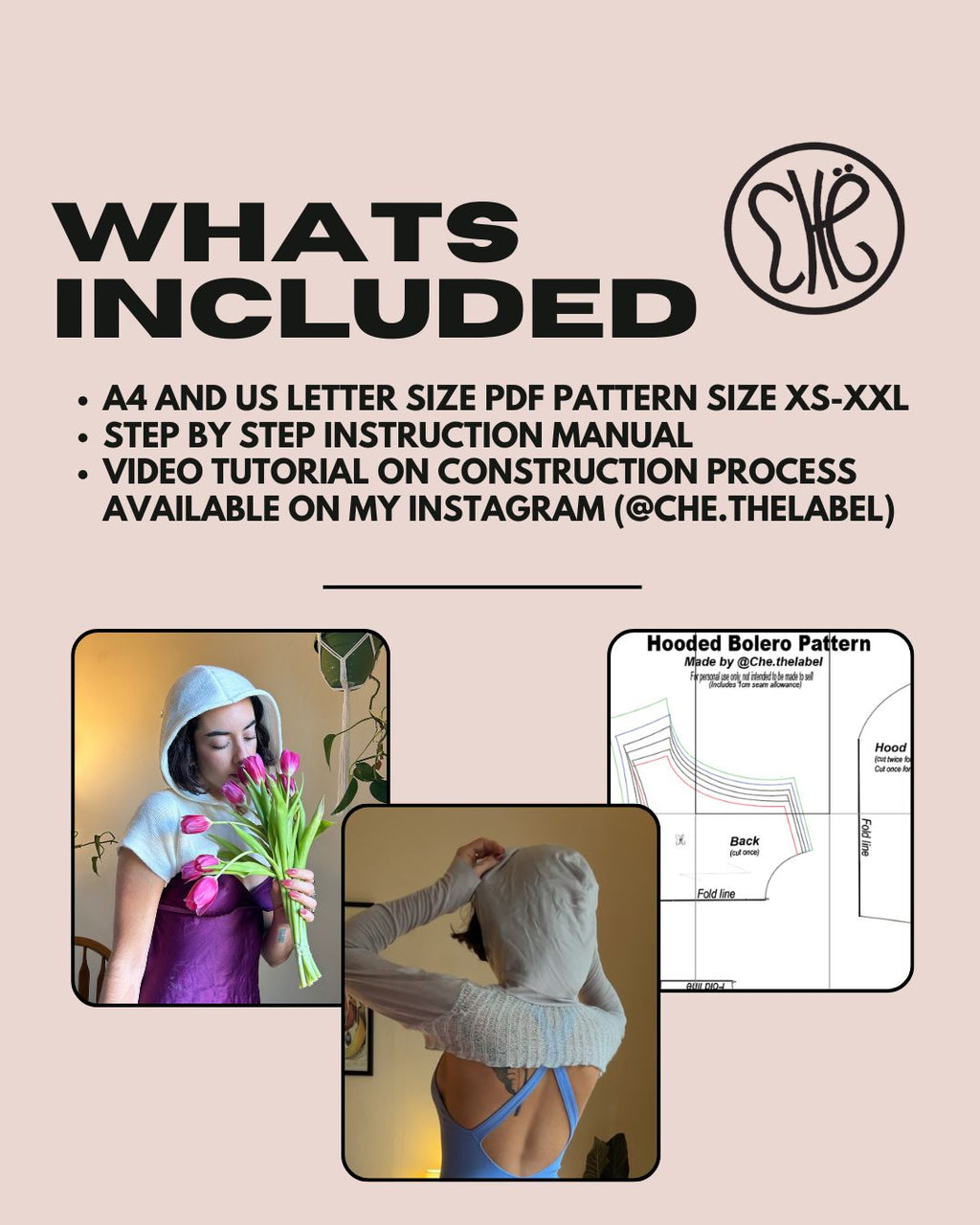 Hooded Bolero Sewing Pattern: XS-XXL |  (Pdf download)