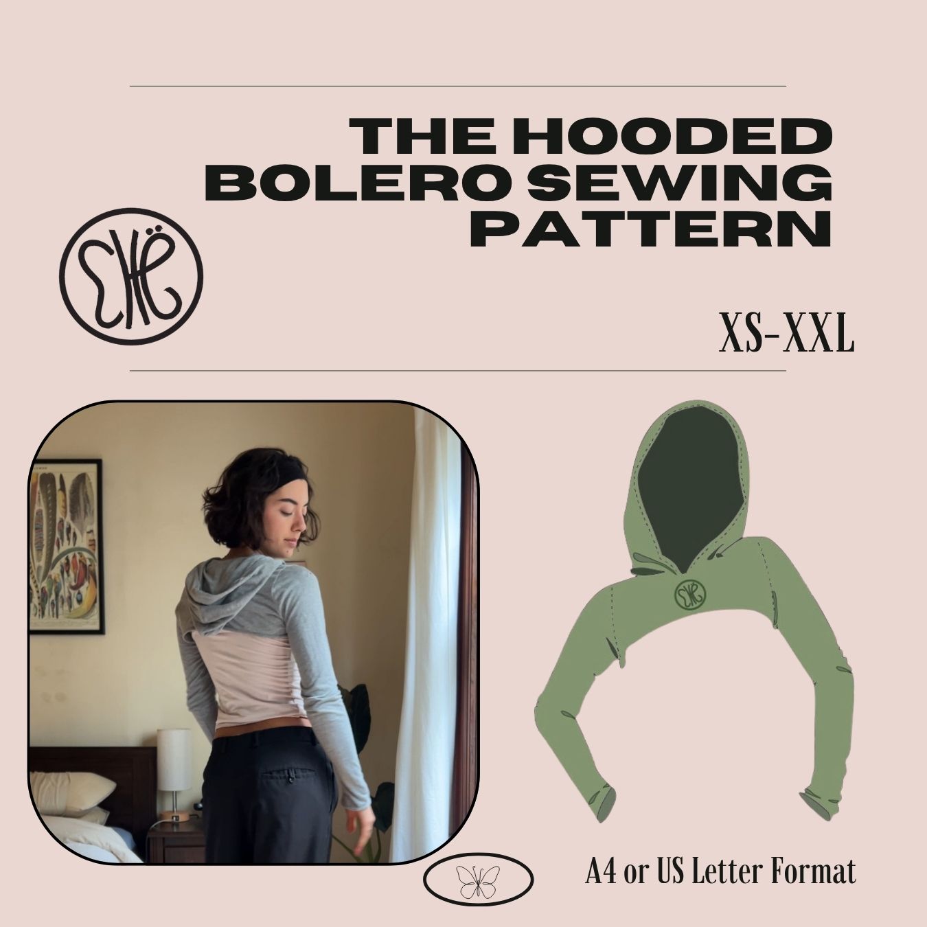 Hooded Bolero Sewing Pattern: XS-XXL |  (Pdf download)