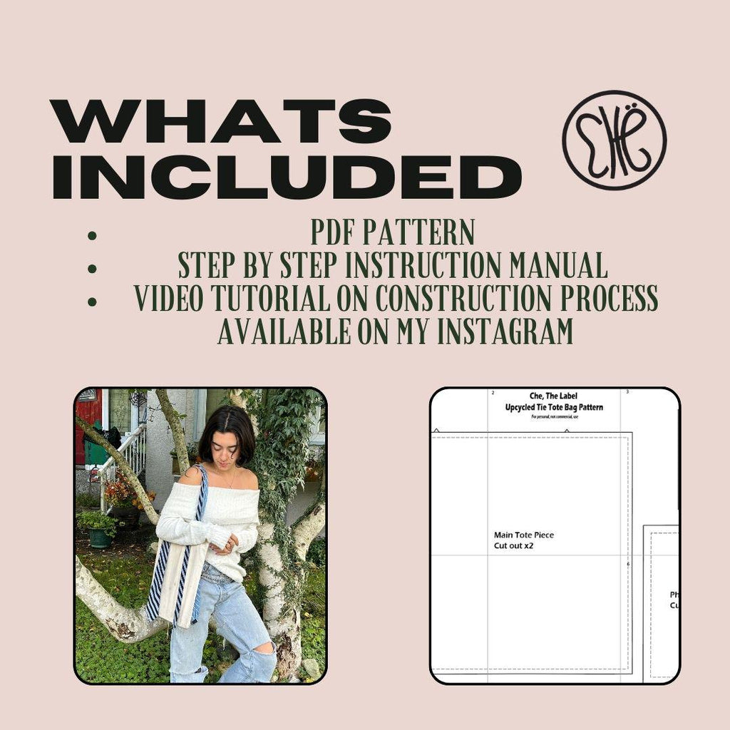 Upcycled Tie Tote Bag Sewing Pattern: Beginner  (PDF Pattern)